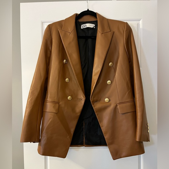 Zara Faux Leather Double Breasted Blazer - Picture 13 of 15